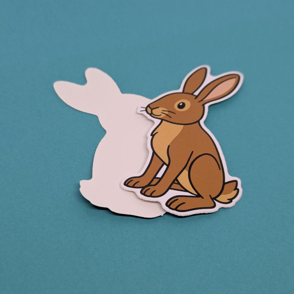 Sticker of a brown hare on a blue background