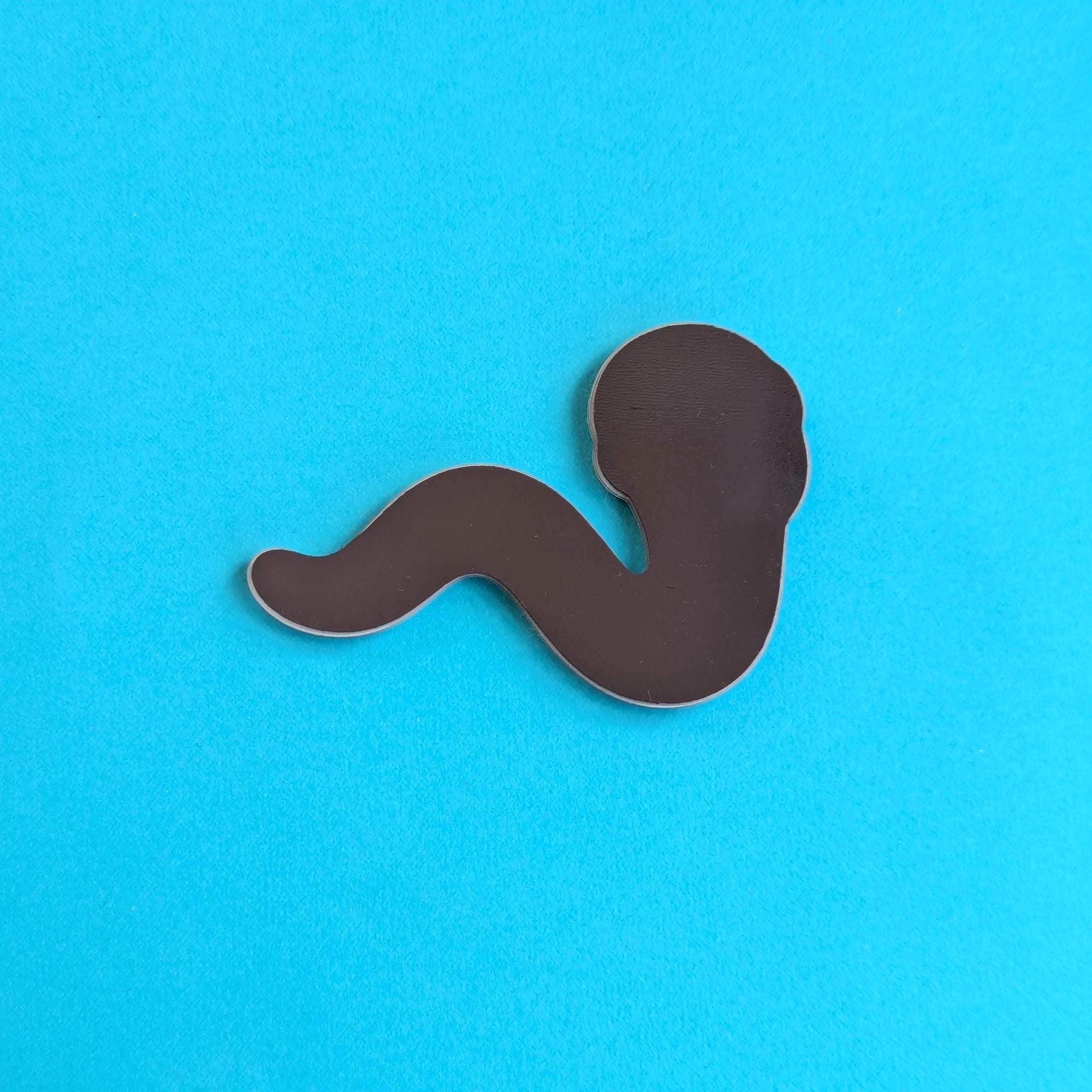 Back view of worm magnet on blue background
